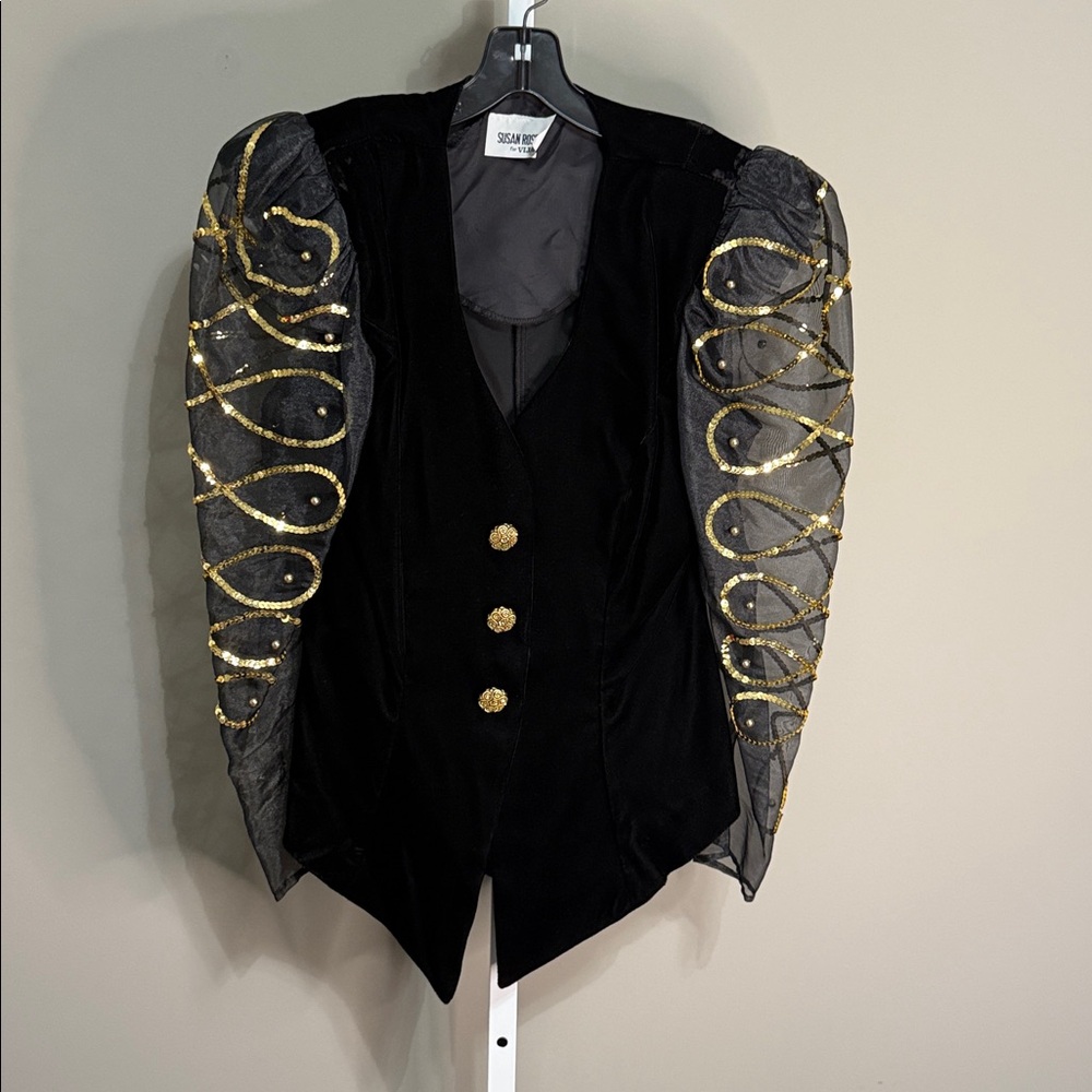 Vintage 80s Susan‎ Roselli for Vijack Velvet Set Sz 12 Gold Embroidered Glam